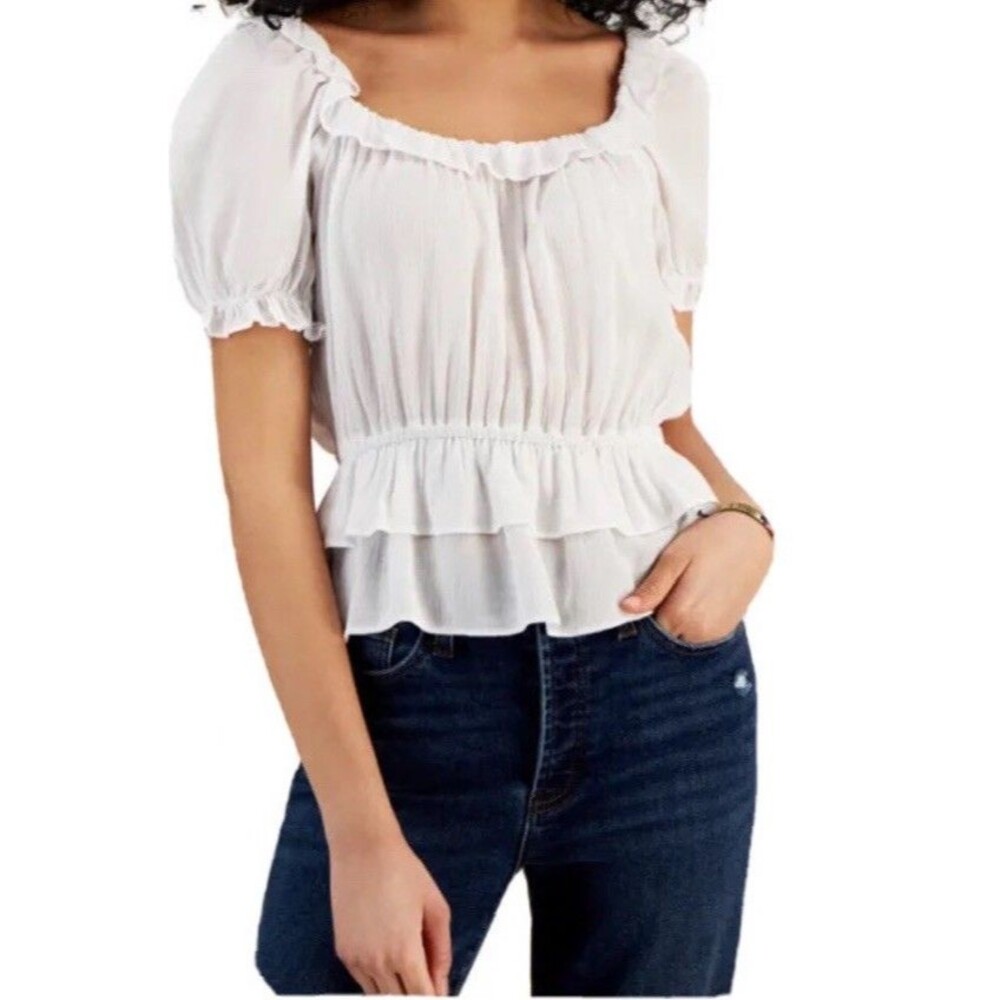 Kingston Grey Cropped White Ruffled Top NWT Women’s XS Summer Cottage core